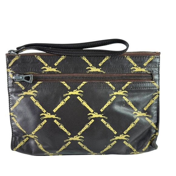 Rare Genuine Vintage LONGCHAMP Brown Logo Leather Wristlet Clutch Authenticated - Picture 4 of 13